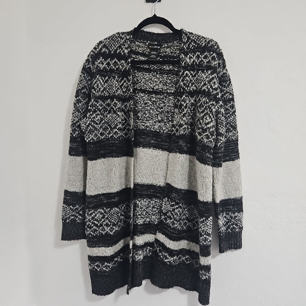 Womens Love Always Sz Large Long Cardigan Sweater Striped Color Block Fuzzy